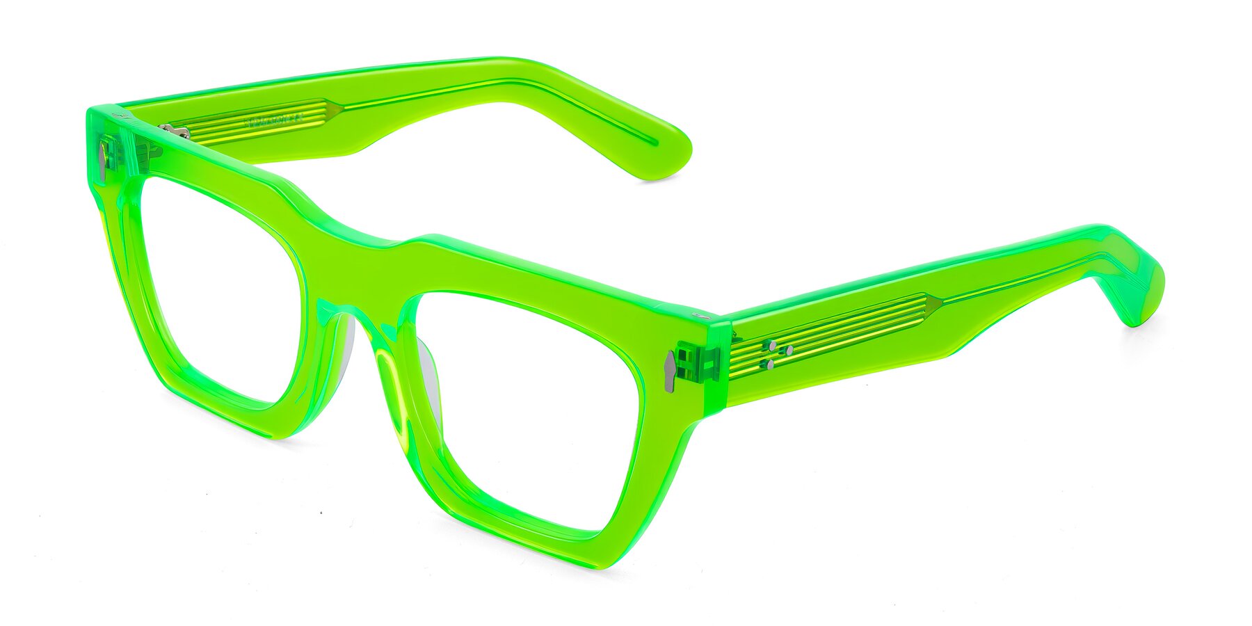 Angle of Padulla in Neon Green with Clear Eyeglass Lenses