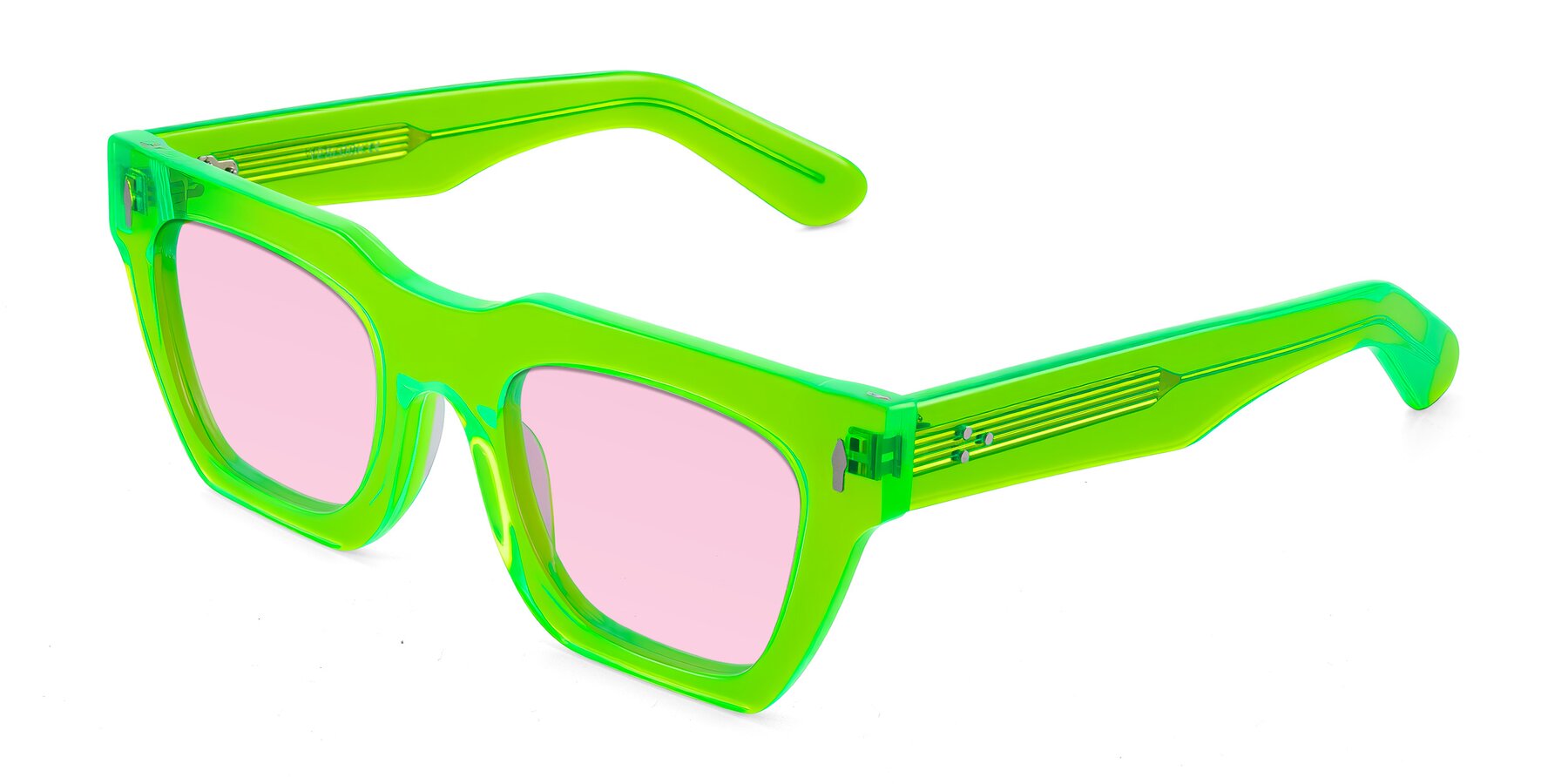 Angle of Padulla in Neon Green with Light Pink Tinted Lenses