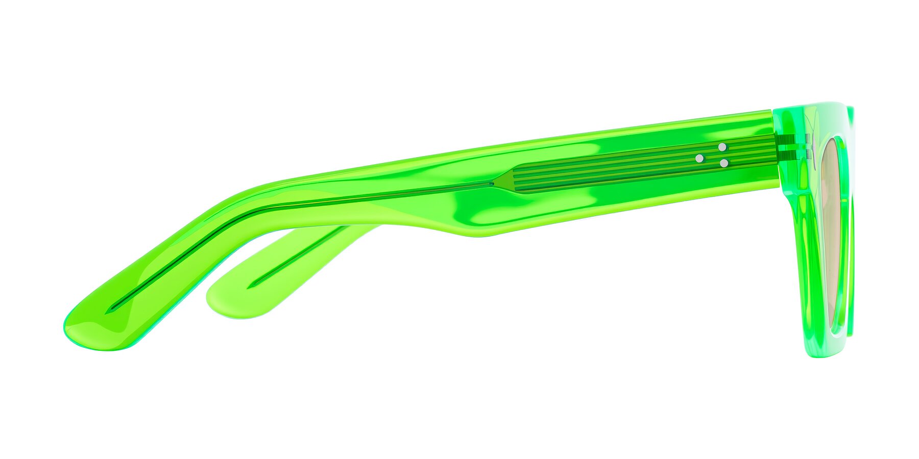 Side of Padulla in Neon Green with Light Brown Tinted Lenses