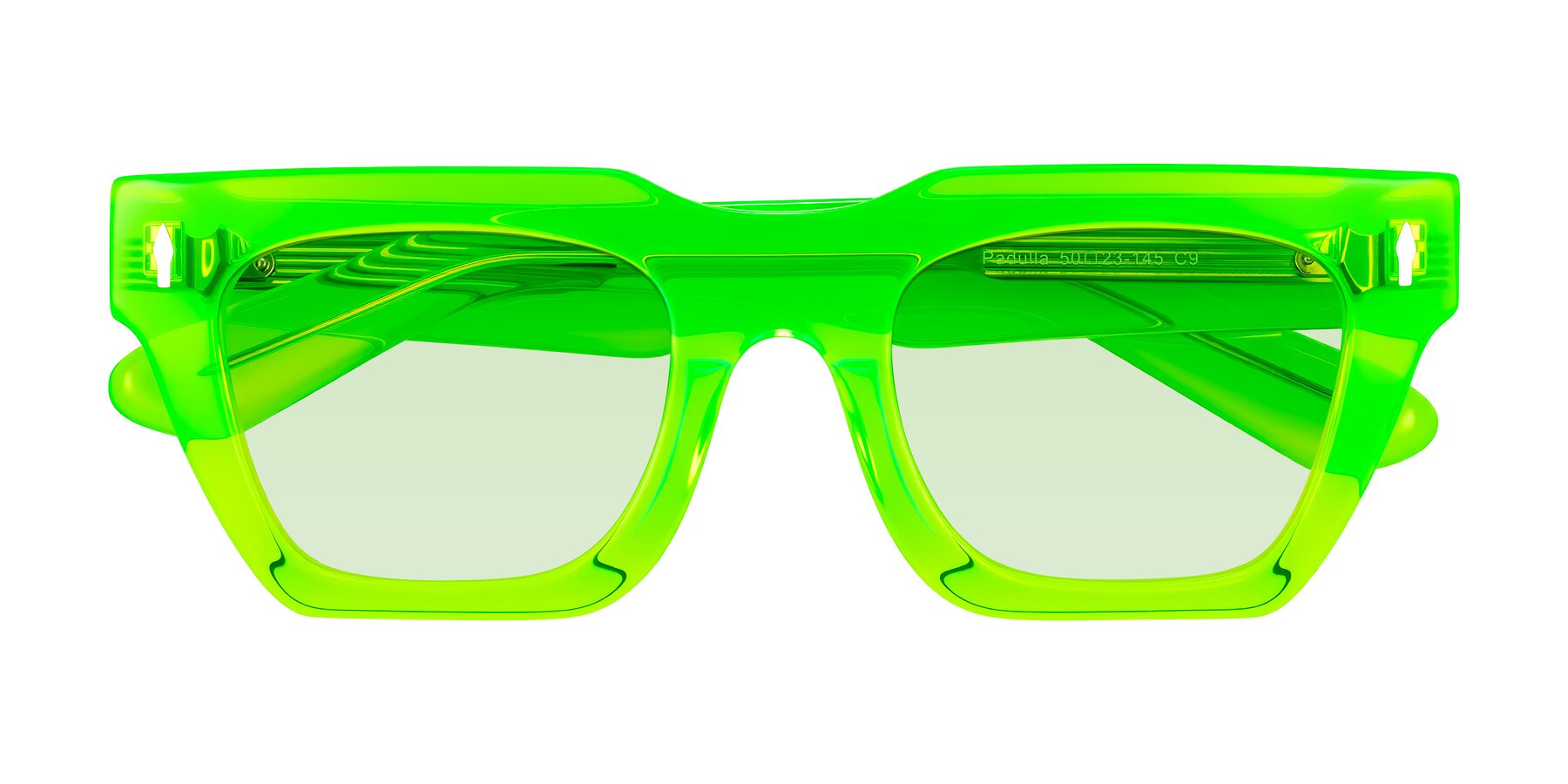 Folded Front of Padulla in Neon Green with Light Green Tinted Lenses