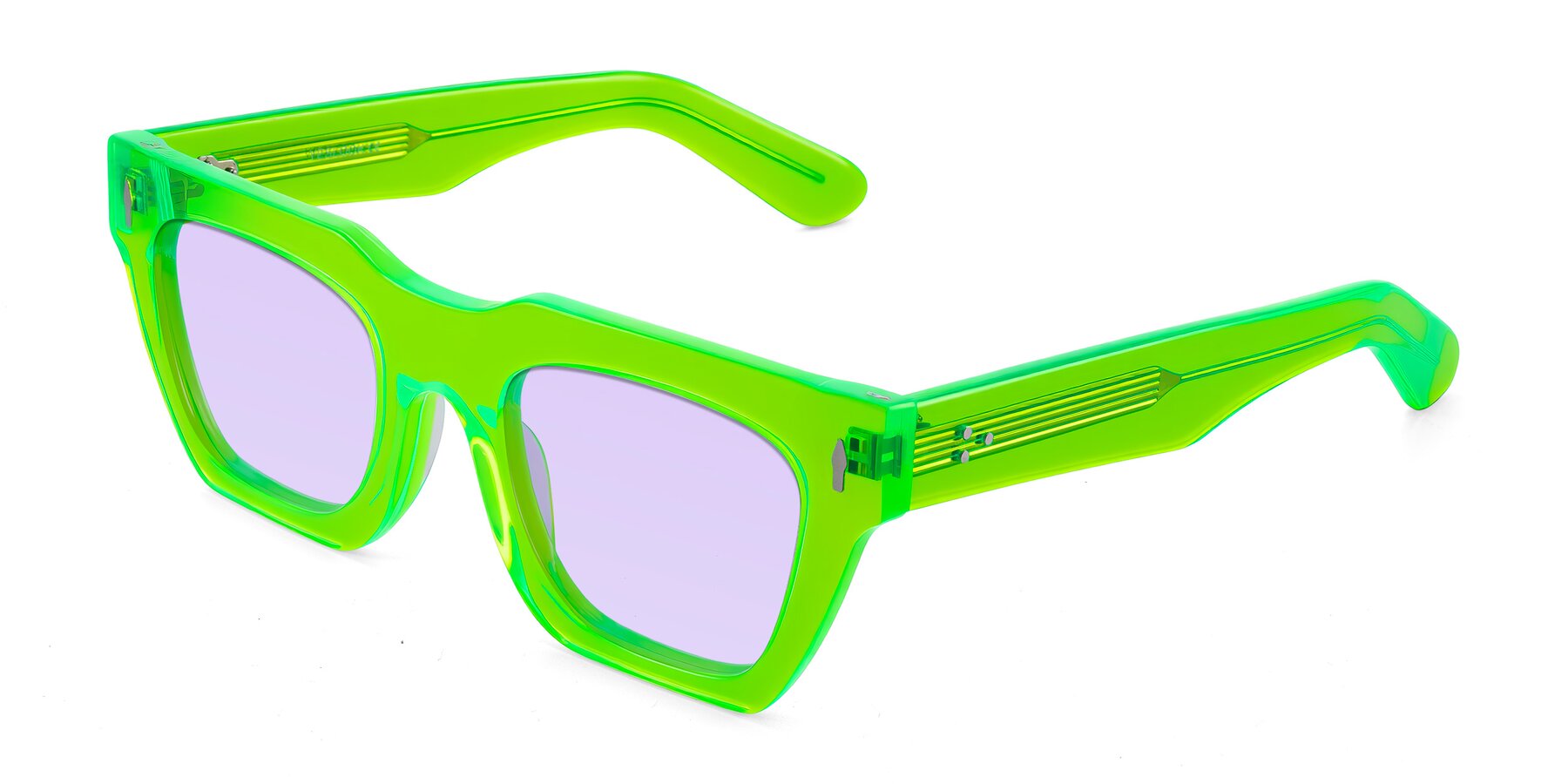 Angle of Padulla in Neon Green with Light Purple Tinted Lenses