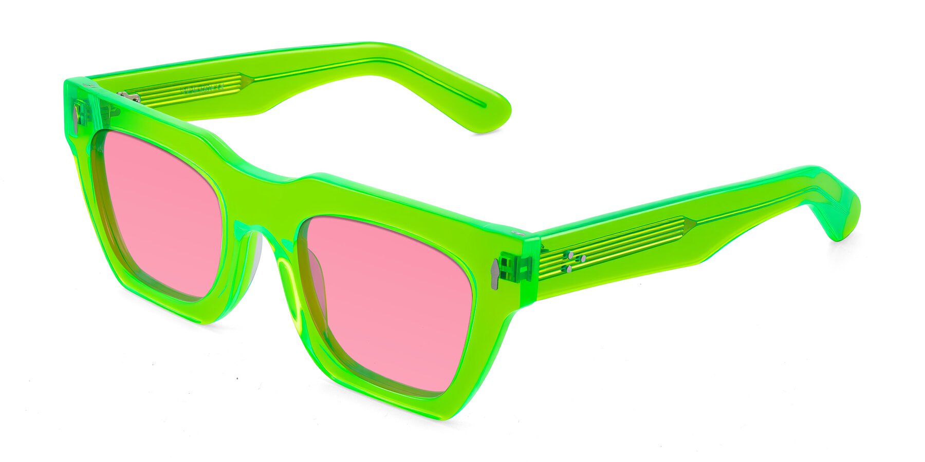 Angle of Padulla in Neon Green with Pink Tinted Lenses