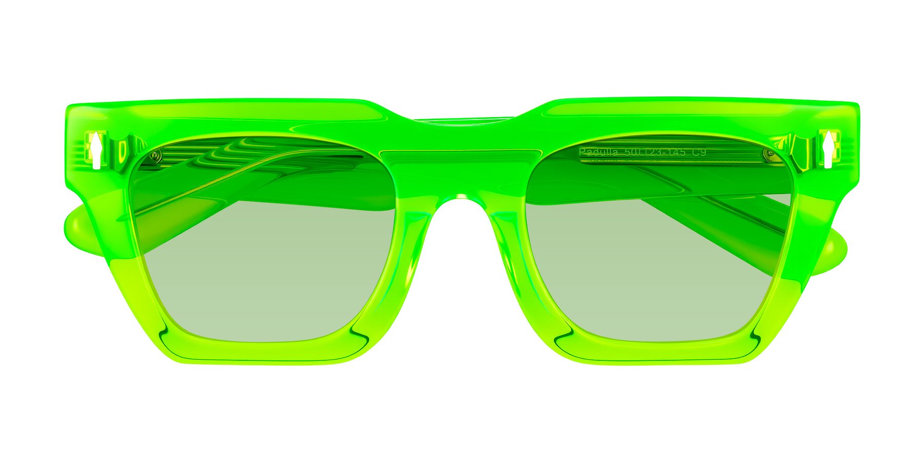 Folded Front of Padulla in Neon Green with Medium Green Tinted Lenses