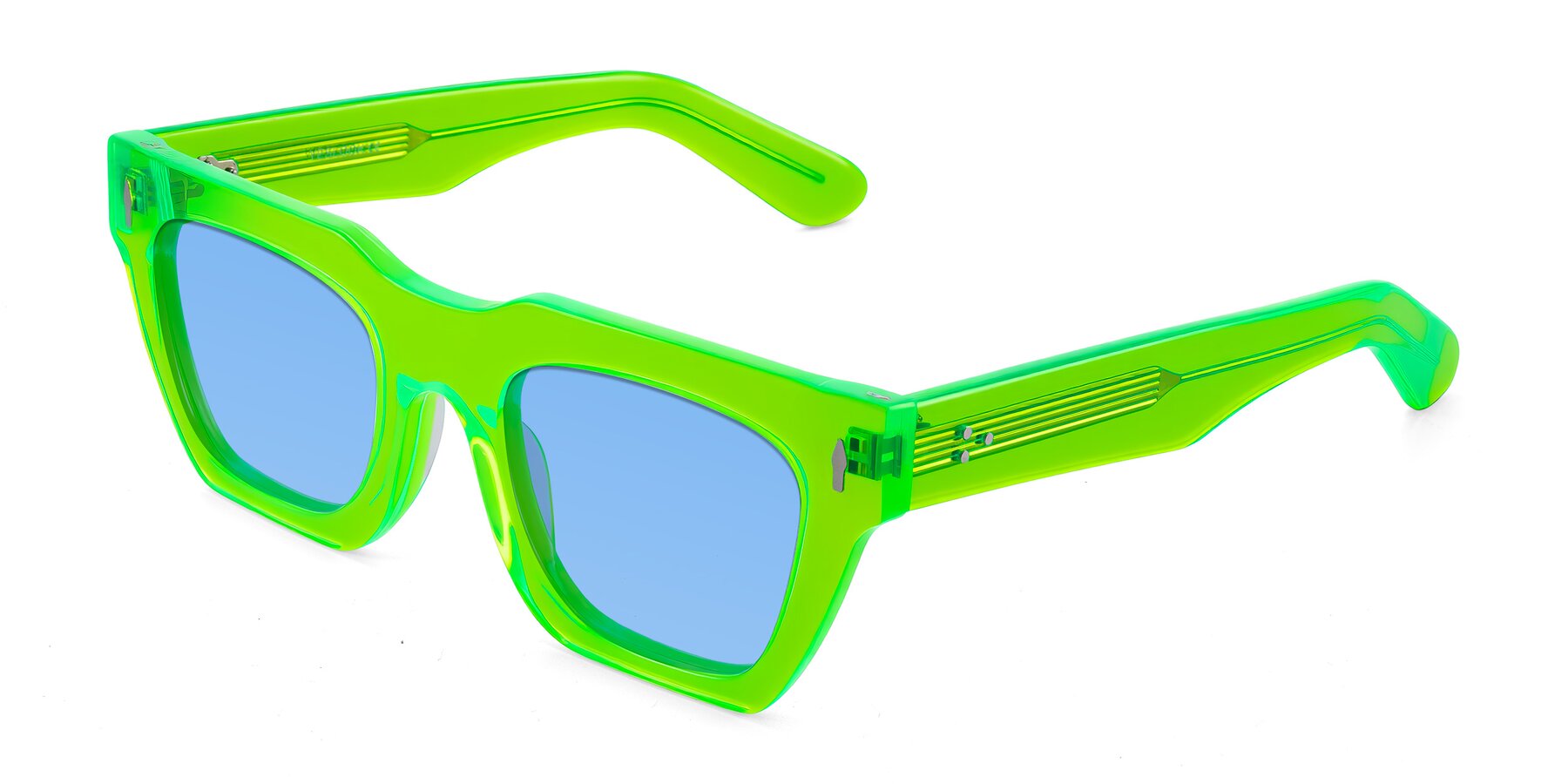 Angle of Padulla in Neon Green with Medium Blue Tinted Lenses