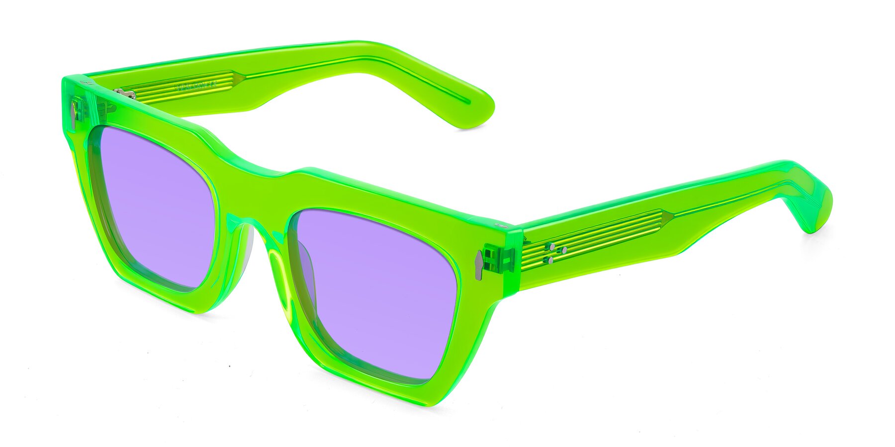 Angle of Padulla in Neon Green with Medium Purple Tinted Lenses