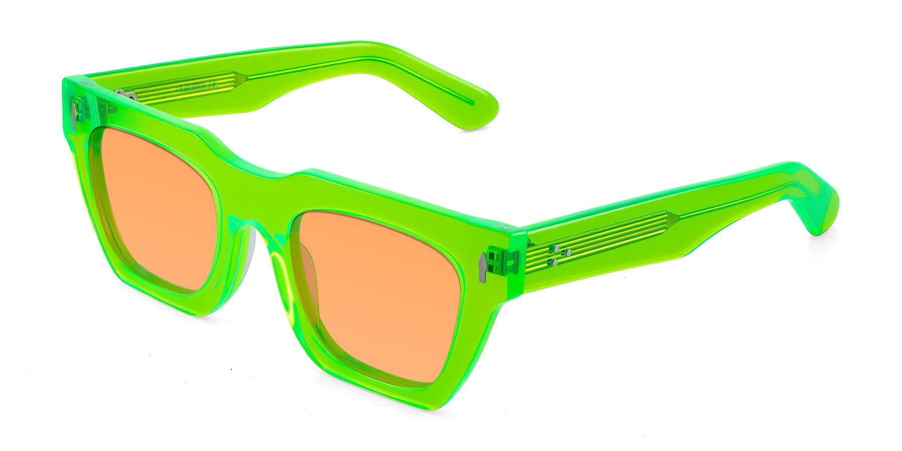 Angle of Padulla in Neon Green with Medium Orange Tinted Lenses