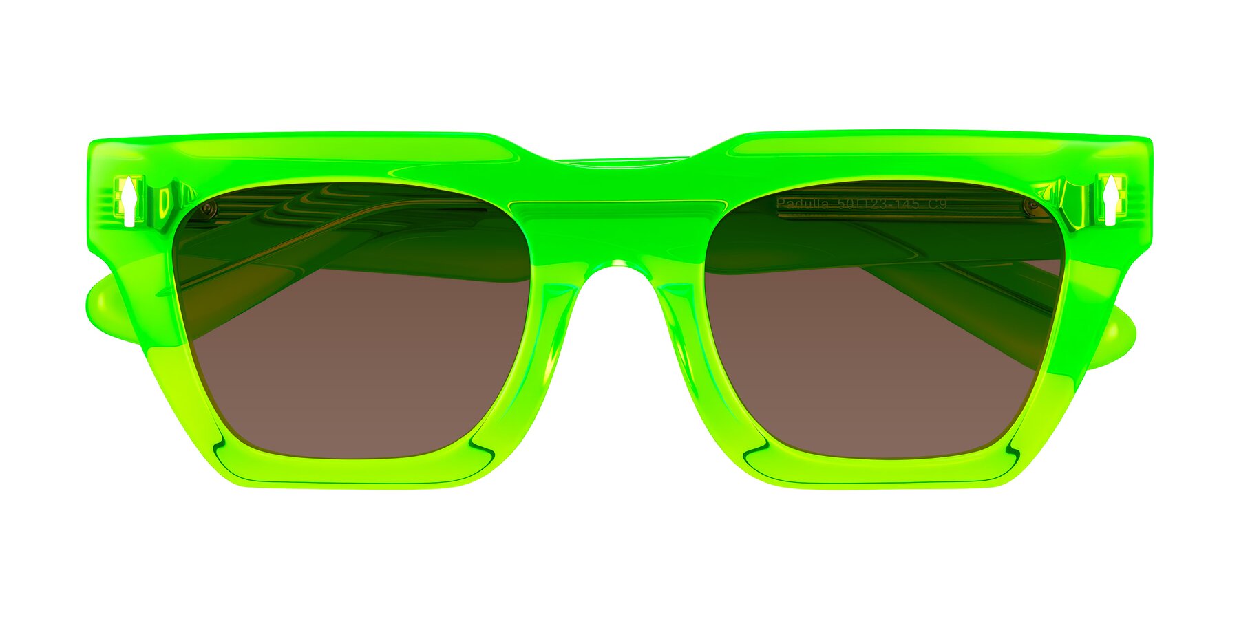 Folded Front of Padulla in Neon Green with Brown Tinted Lenses