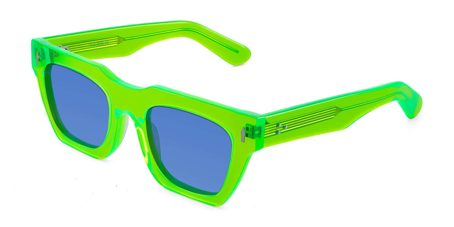 Angle of Padulla in Neon Green with Blue Tinted Lenses