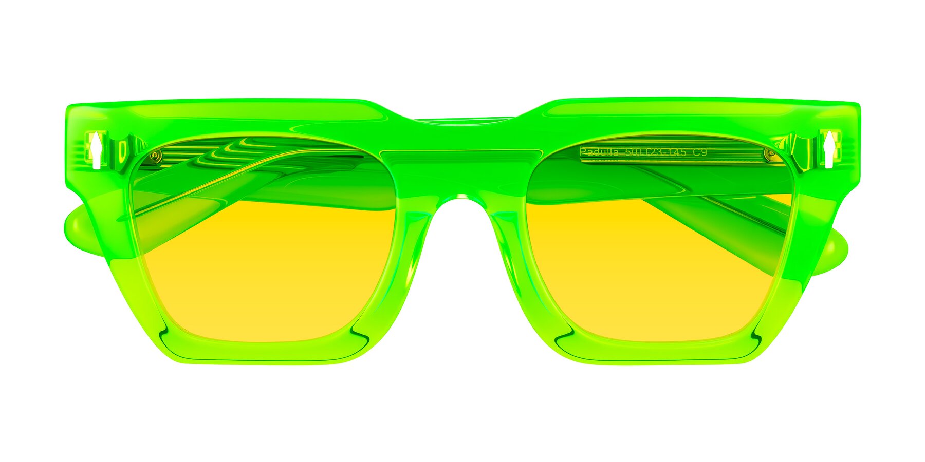 Folded Front of Padulla in Neon Green with Yellow Tinted Lenses