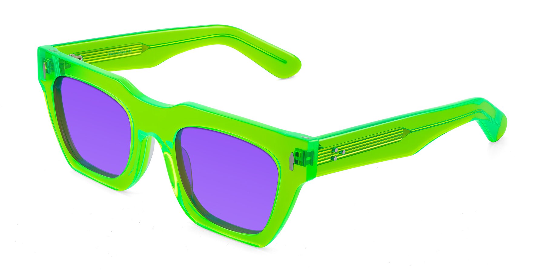 Angle of Padulla in Neon Green with Purple Tinted Lenses