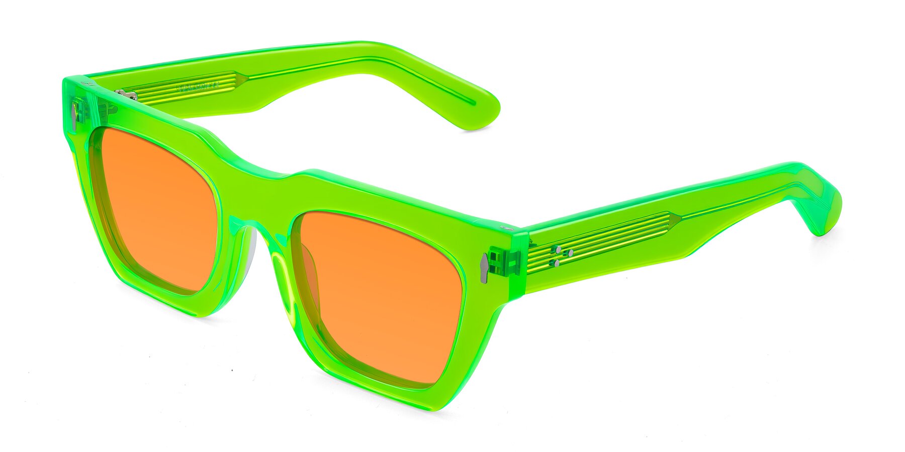 Angle of Padulla in Neon Green with Orange Tinted Lenses