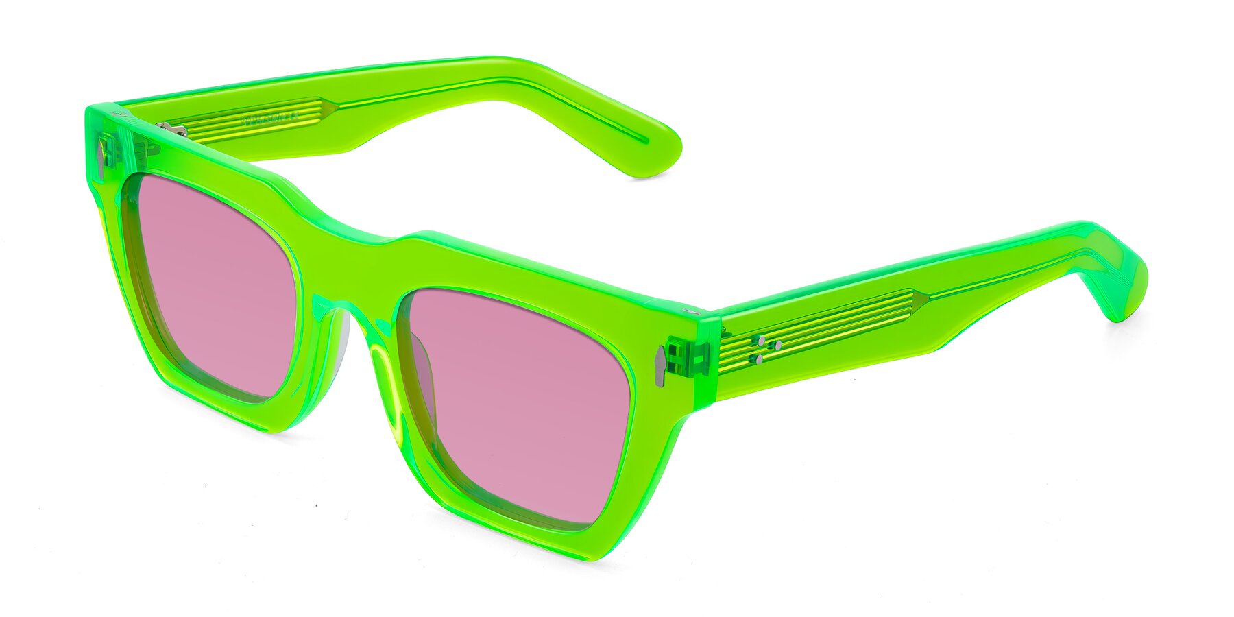 Angle of Padulla in Neon Green with Medium Wine Tinted Lenses