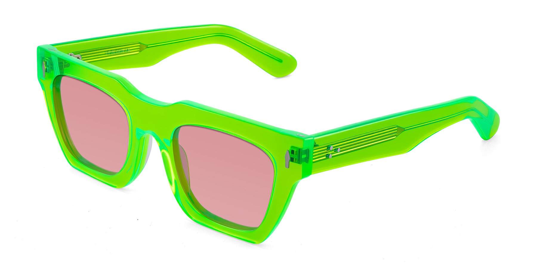 Angle of Padulla in Neon Green with Medium Garnet Tinted Lenses