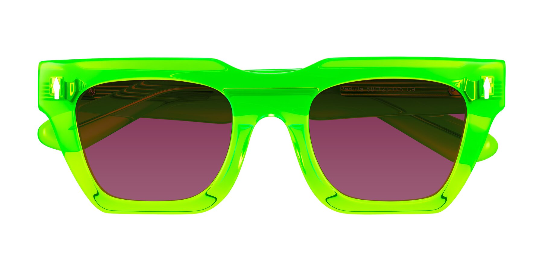 Folded Front of Padulla in Neon Green with Wine Tinted Lenses