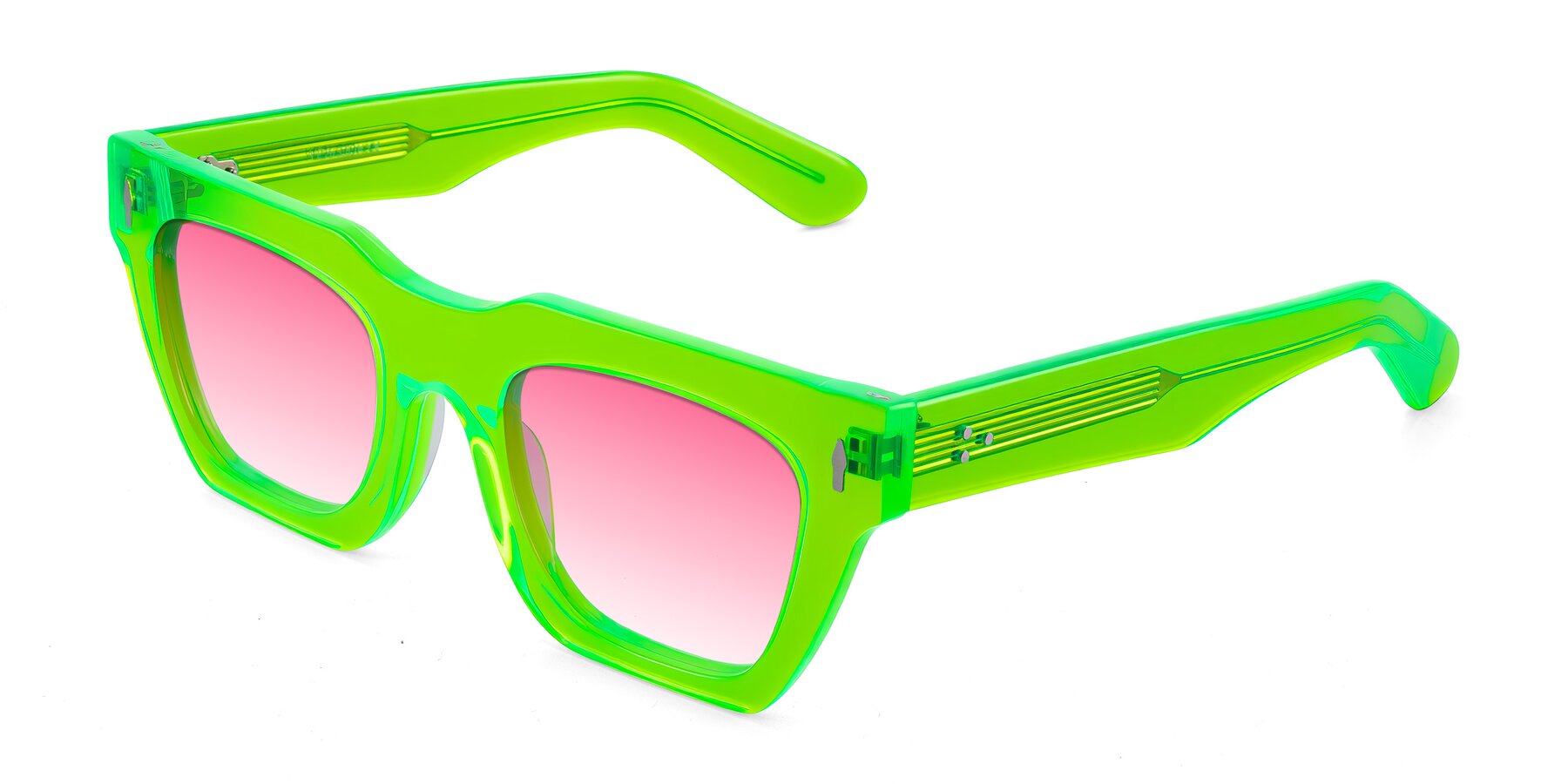 Angle of Padulla in Neon Green with Pink Gradient Lenses