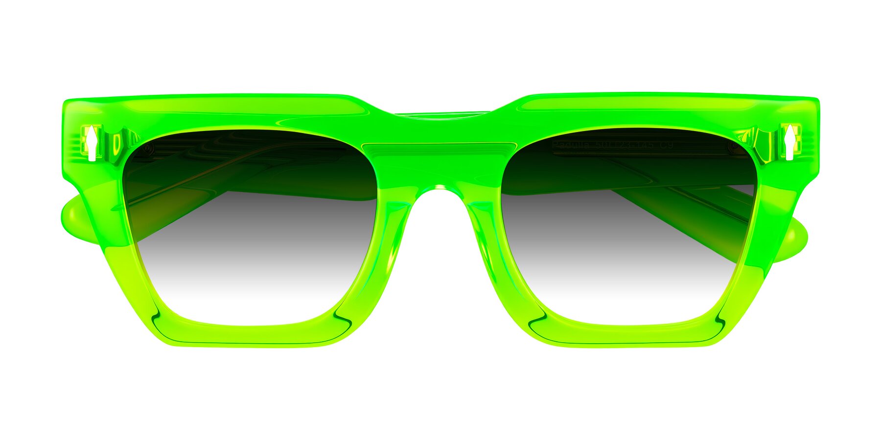 Folded Front of Padulla in Neon Green with Gray Gradient Lenses