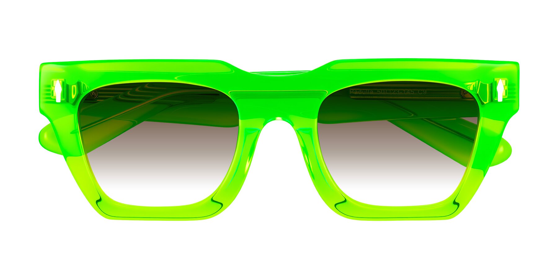 Folded Front of Padulla in Neon Green with Brown Gradient Lenses