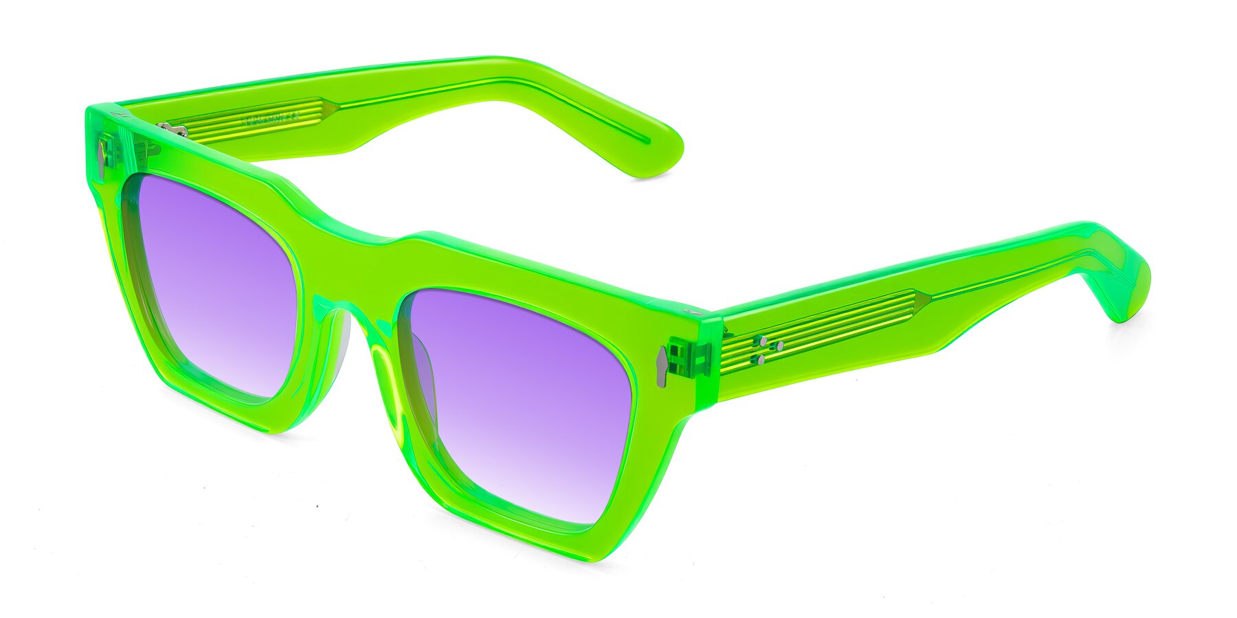 Angle of Padulla in Neon Green with Purple Gradient Lenses