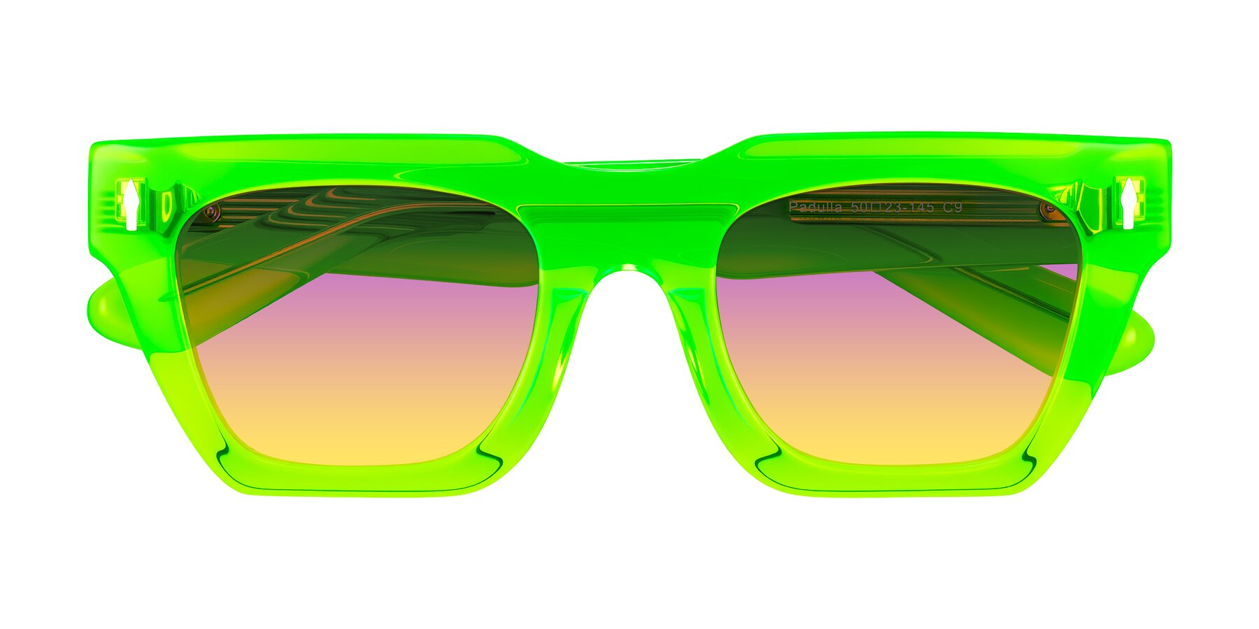 Folded Front of Padulla in Neon Green with Purple / Yellow Gradient Lenses
