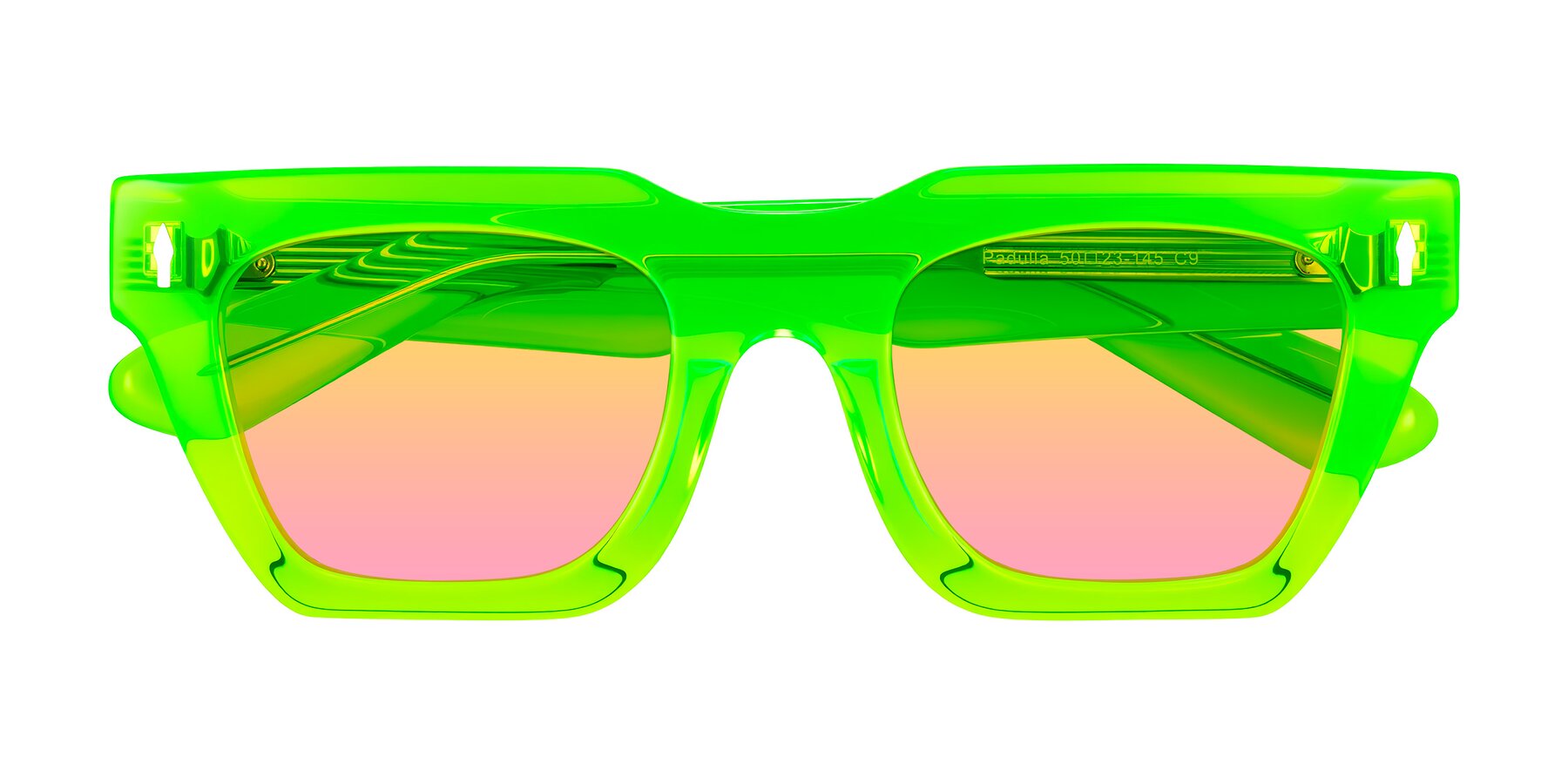Folded Front of Padulla in Neon Green with Yellow / Pink Gradient Lenses