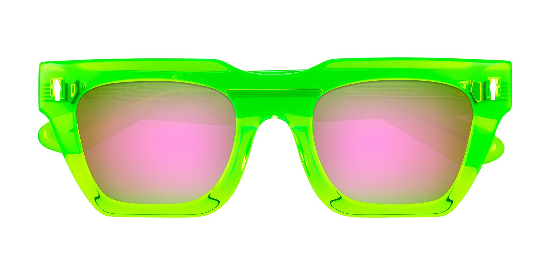 Folded Front of Padulla in Neon Green with Pink Mirrored Lenses