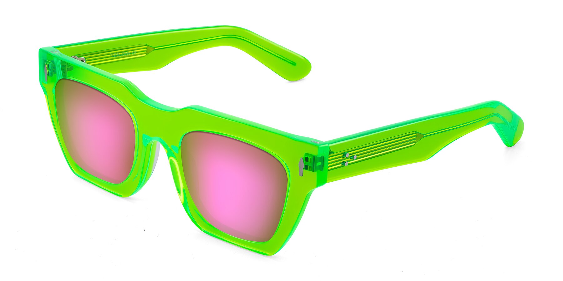 Angle of Padulla in Neon Green with Pink Mirrored Lenses