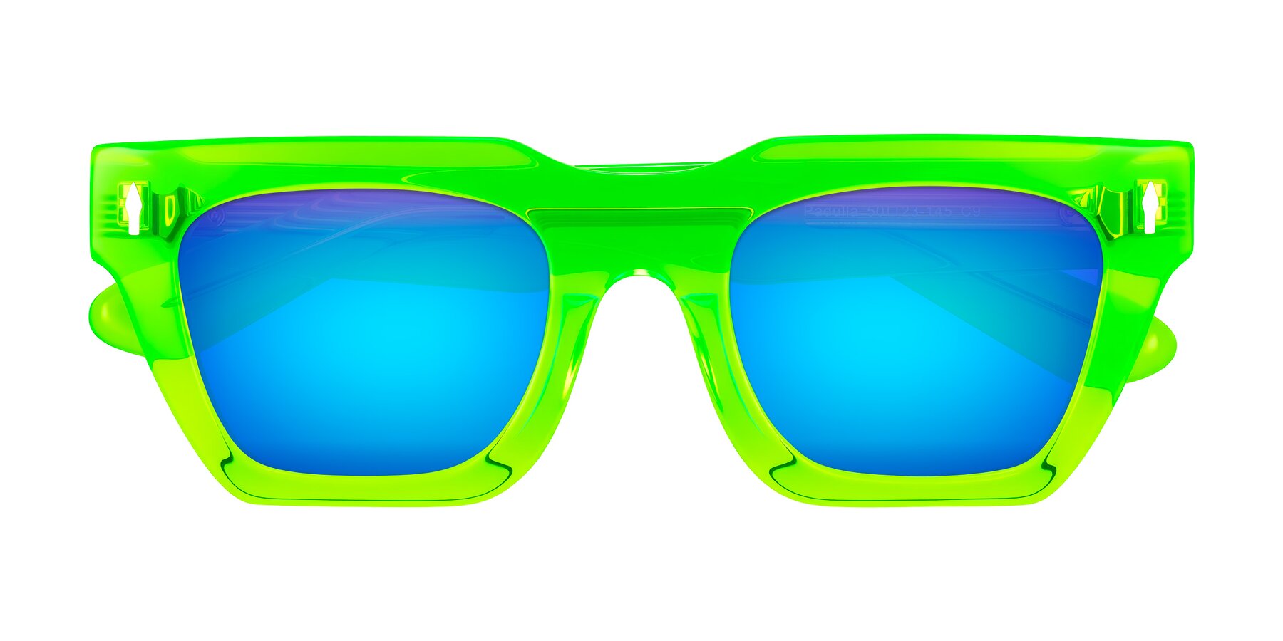 Folded Front of Padulla in Neon Green with Blue Mirrored Lenses