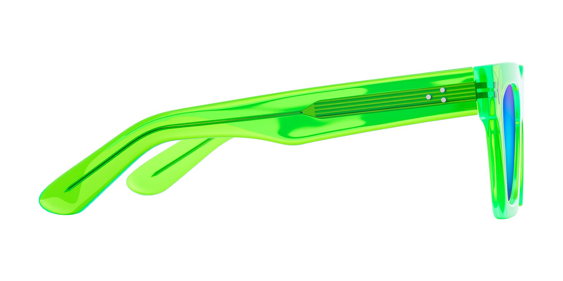 Side of Padulla in Neon Green with Blue Mirrored Lenses