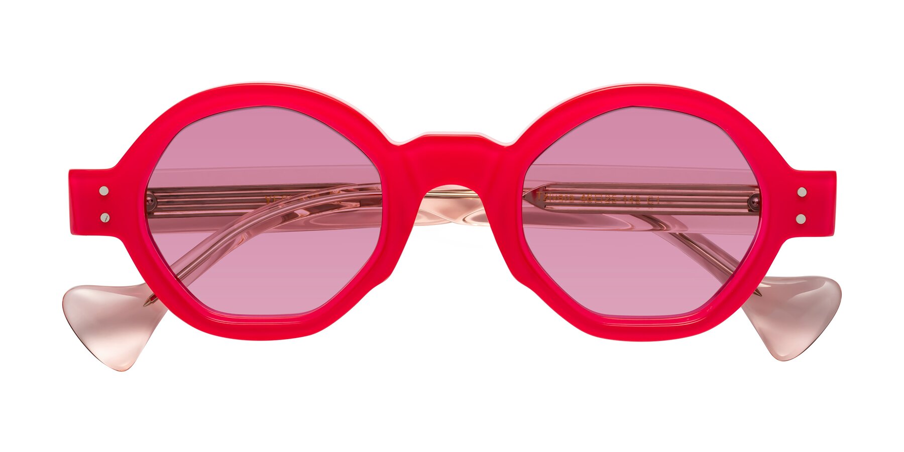 Folded Front of Tzivara in Neon Red with Medium Wine Tinted Lenses