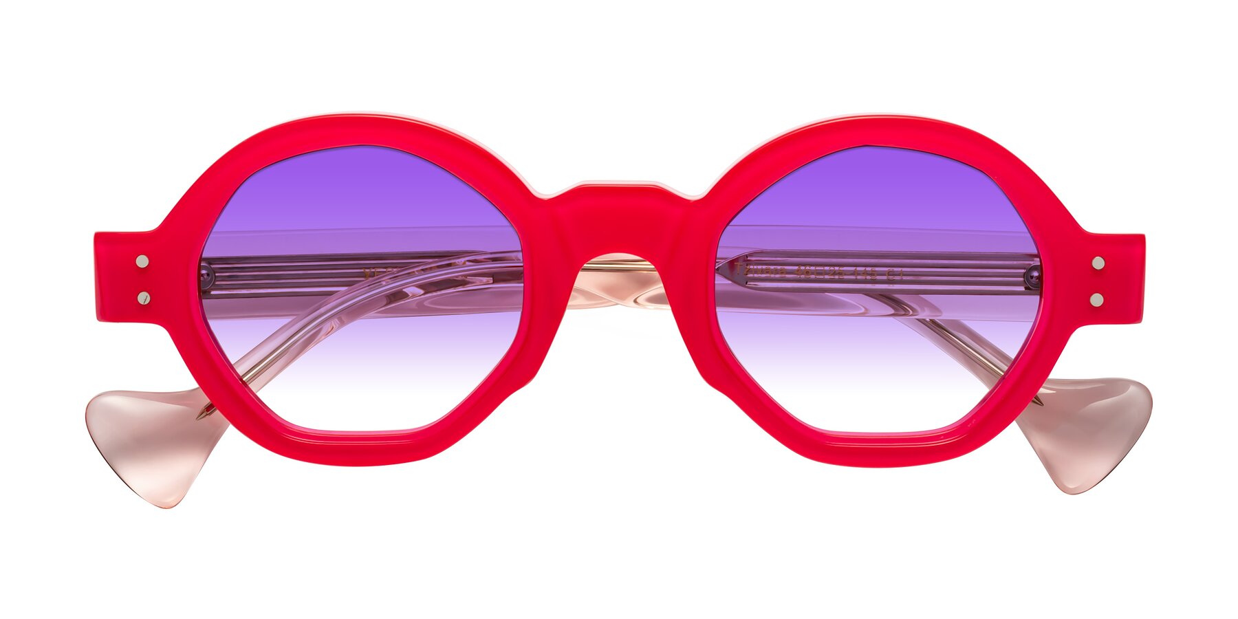 Folded Front of Tzivara in Neon Red with Purple Gradient Lenses