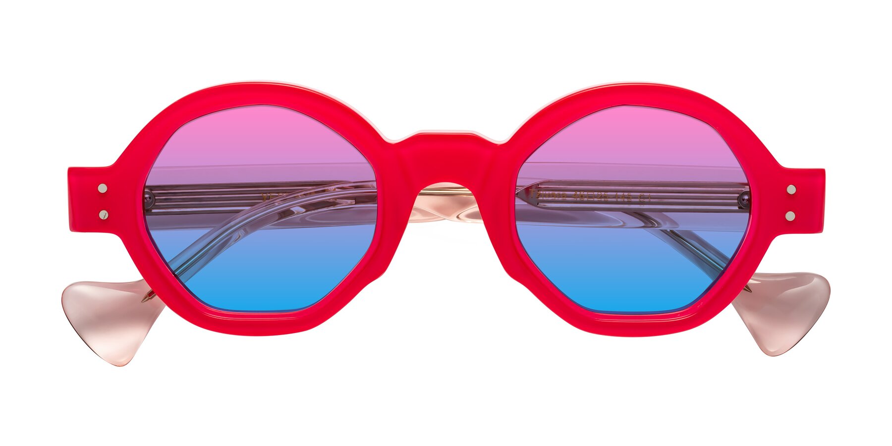 Folded Front of Tzivara in Neon Red with Pink / Blue Gradient Lenses