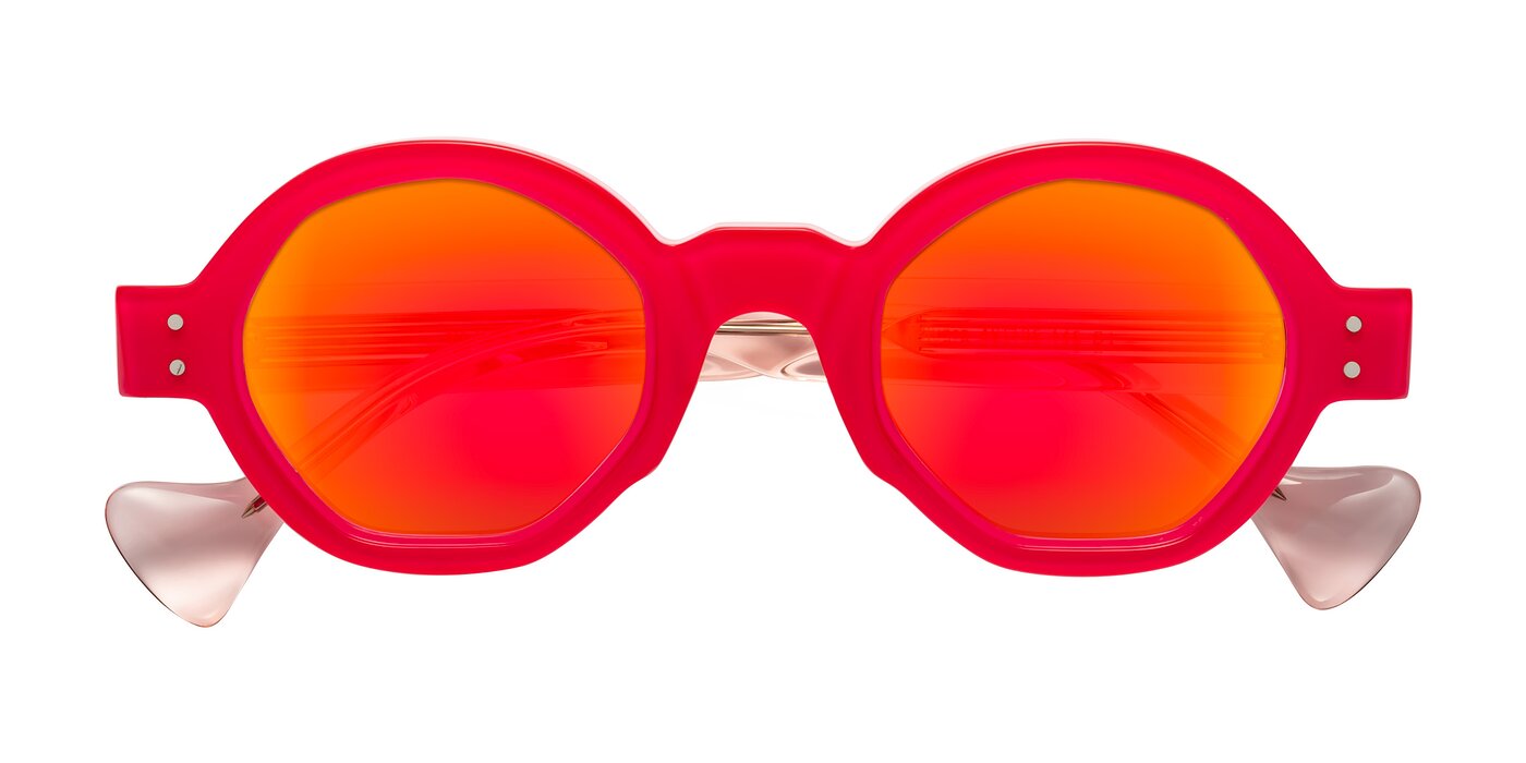 Tzivara - Neon Red Flash Mirrored Sunglasses