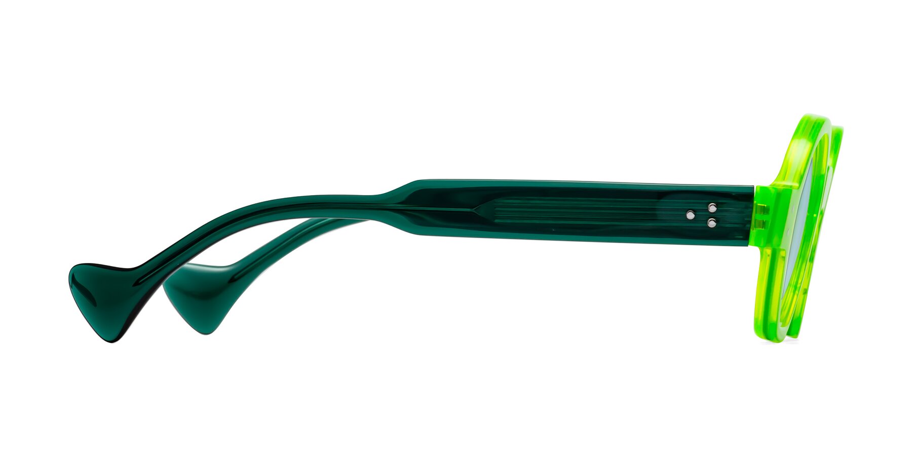 Side of Tzivara in Neon Green with Light Blue Tinted Lenses
