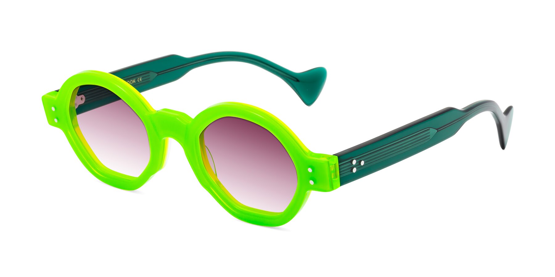 Angle of Tzivara in Neon Green with Wine Gradient Lenses