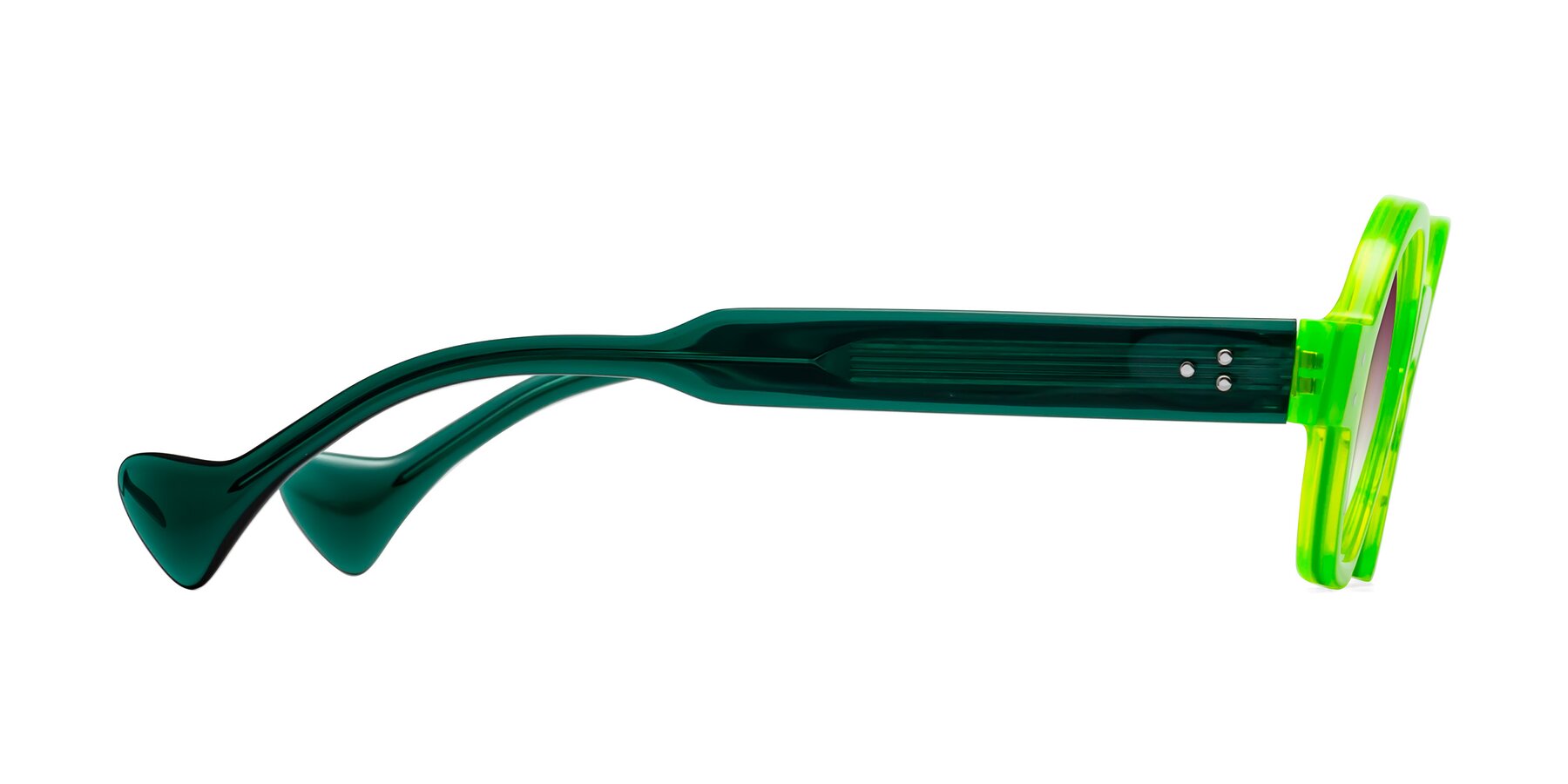 Side of Tzivara in Neon Green with Wine Gradient Lenses