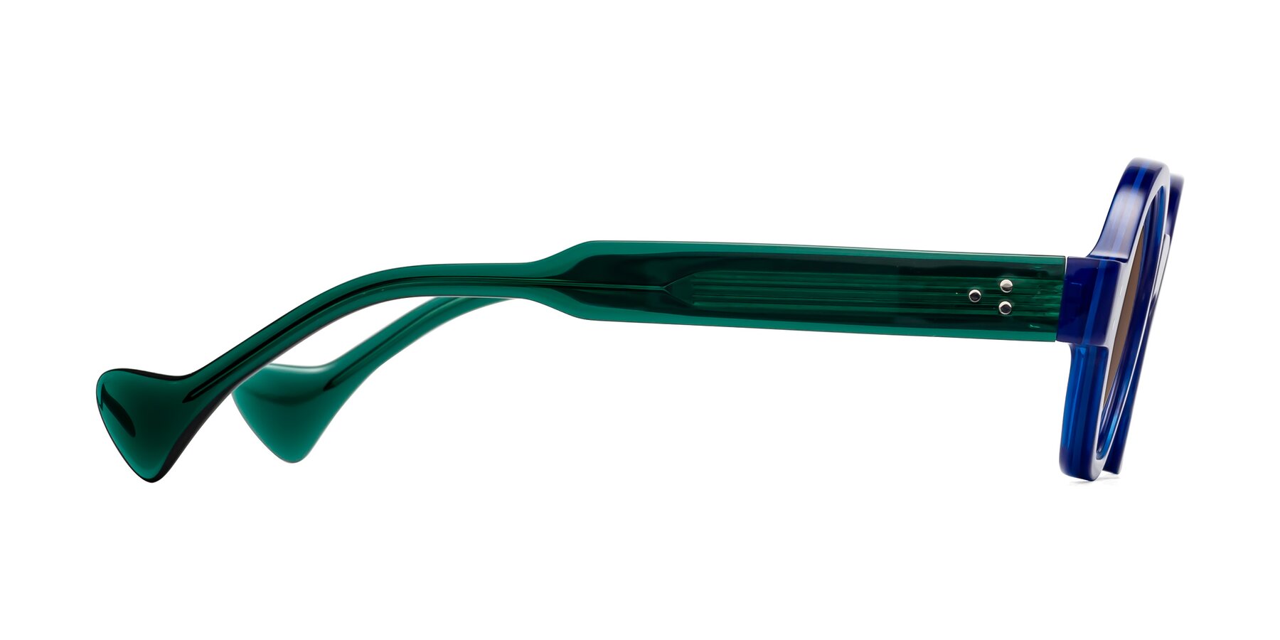 Side of Tzivara in Neon Blue with Brown Tinted Lenses