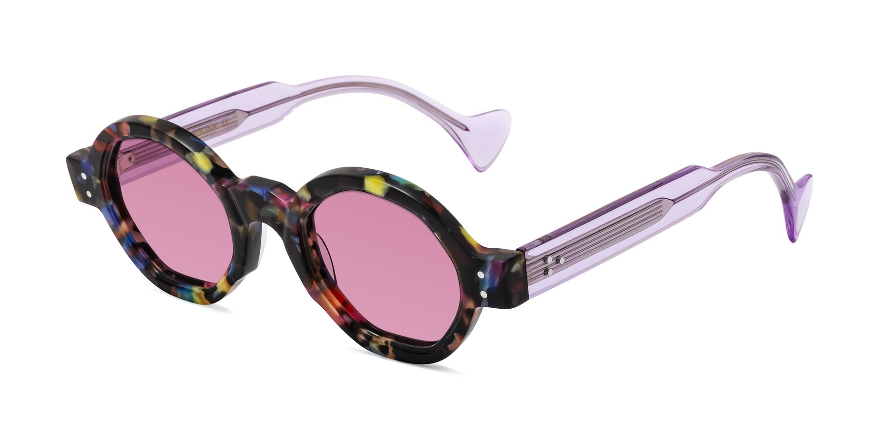 Angle of Tzivara in Colorful Floral with Medium Wine Tinted Lenses