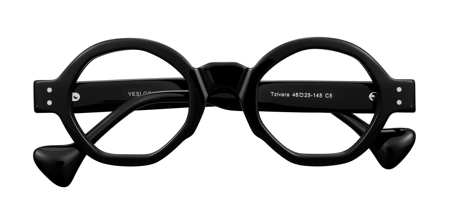 Folded Front of Tzivara in Black with Clear Eyeglass Lenses