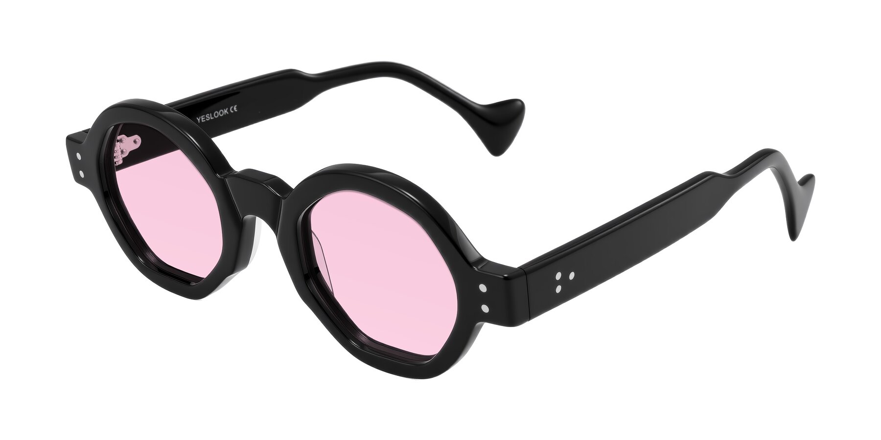 Angle of Tzivara in Black with Light Pink Tinted Lenses