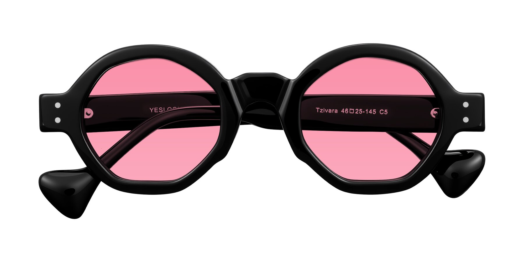 Folded Front of Tzivara in Black with Pink Tinted Lenses