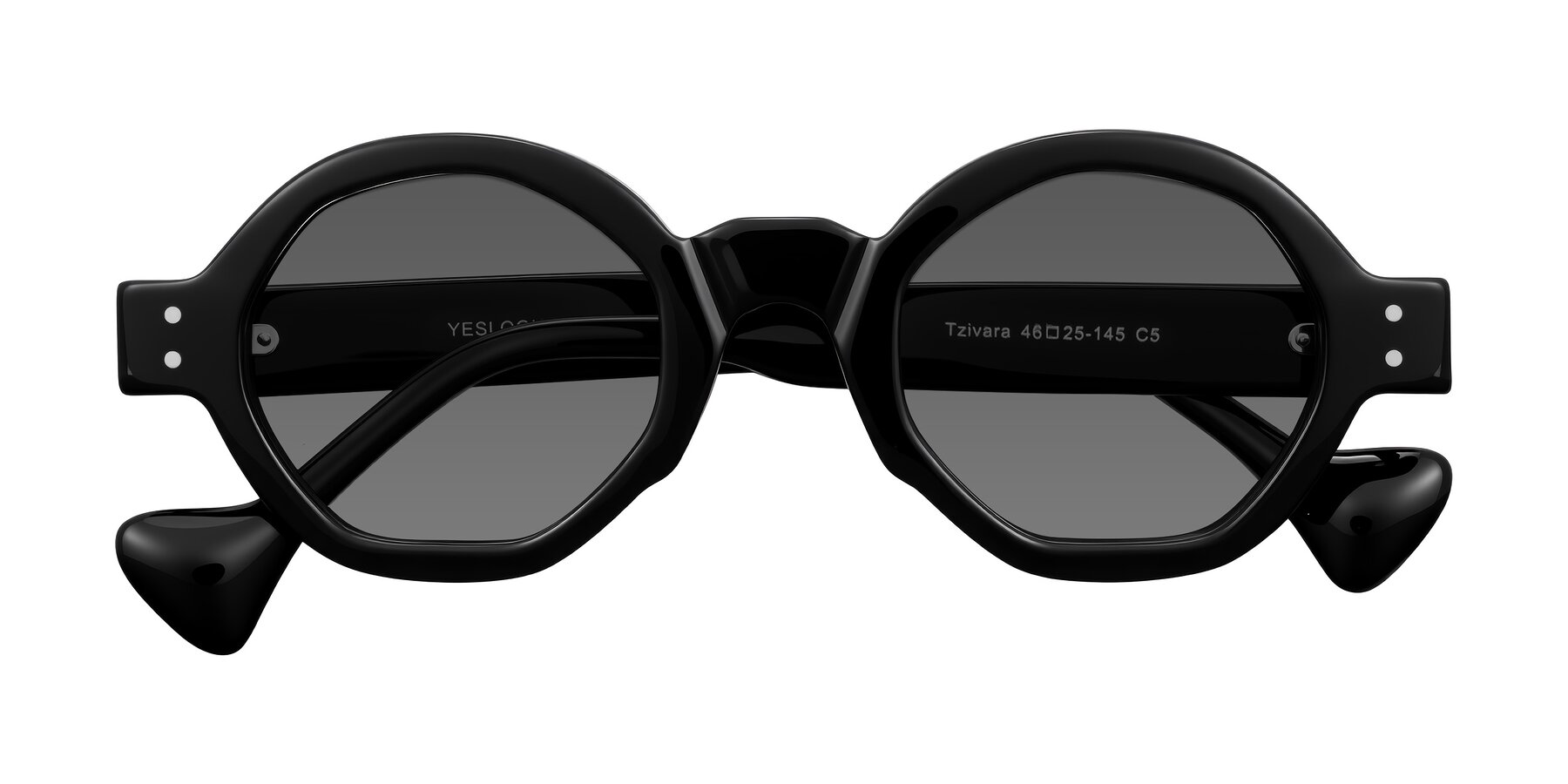 Folded Front of Tzivara in Black with Medium Gray Tinted Lenses