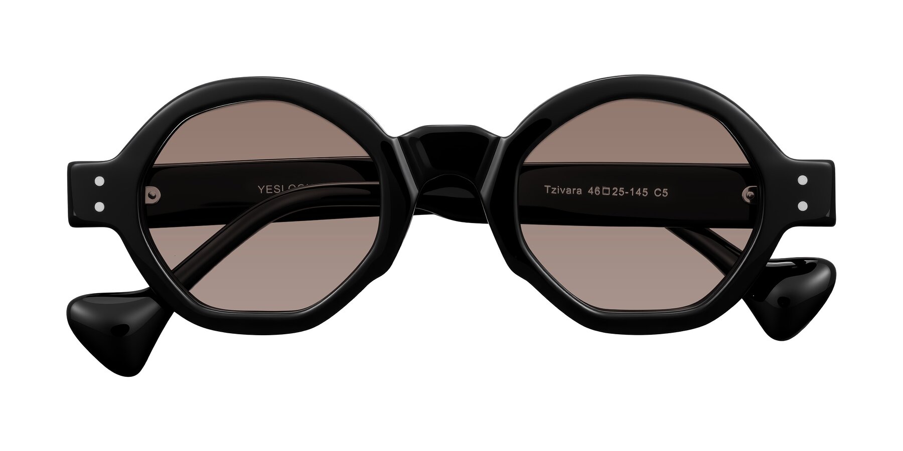 Folded Front of Tzivara in Black with Medium Brown Tinted Lenses