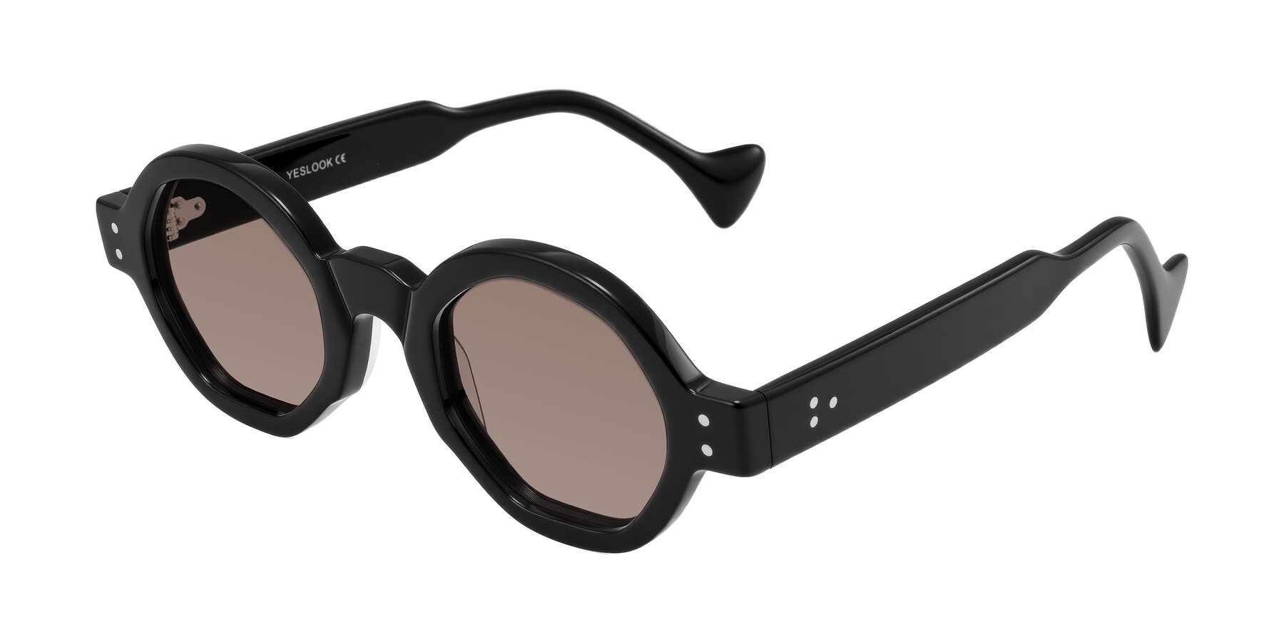 Angle of Tzivara in Black with Medium Brown Tinted Lenses