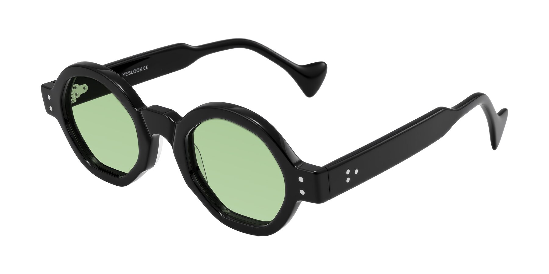 Angle of Tzivara in Black with Medium Green Tinted Lenses