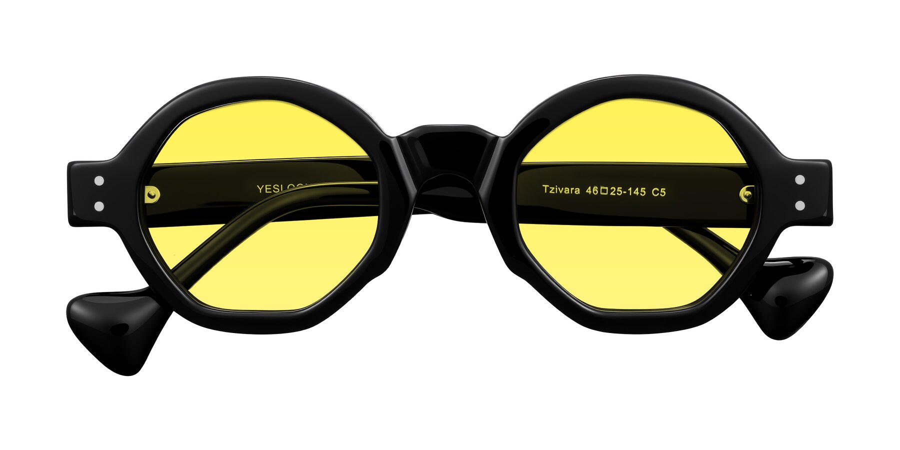Folded Front of Tzivara in Black with Medium Yellow Tinted Lenses