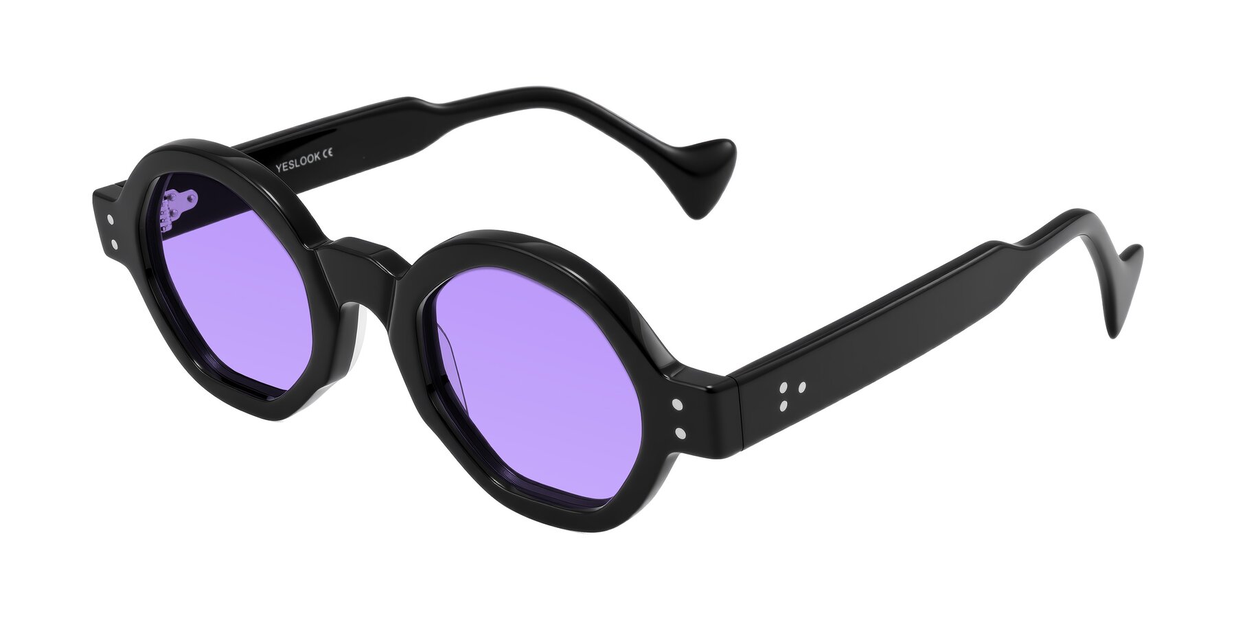 Angle of Tzivara in Black with Medium Purple Tinted Lenses