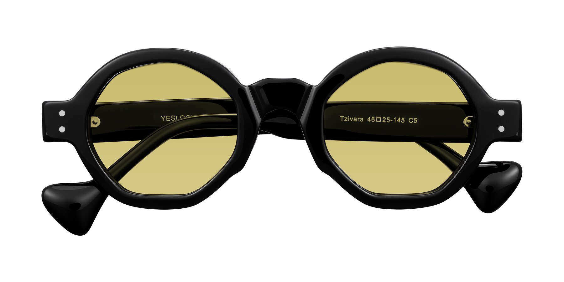 Folded Front of Tzivara in Black with Medium Champagne Tinted Lenses