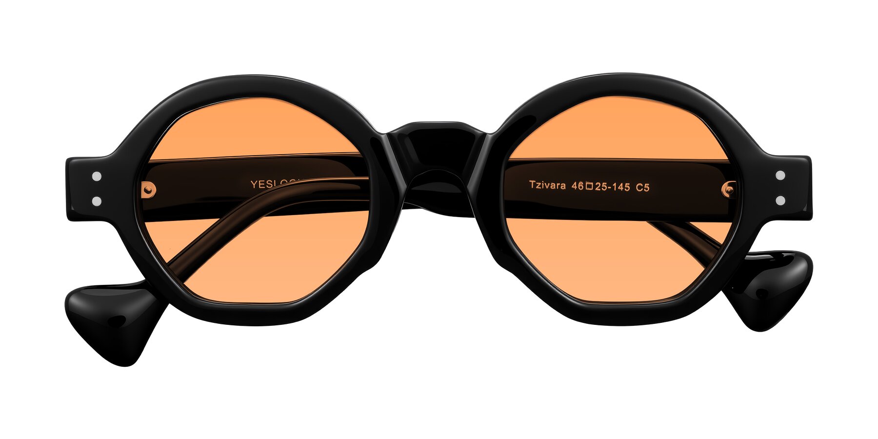 Folded Front of Tzivara in Black with Medium Orange Tinted Lenses
