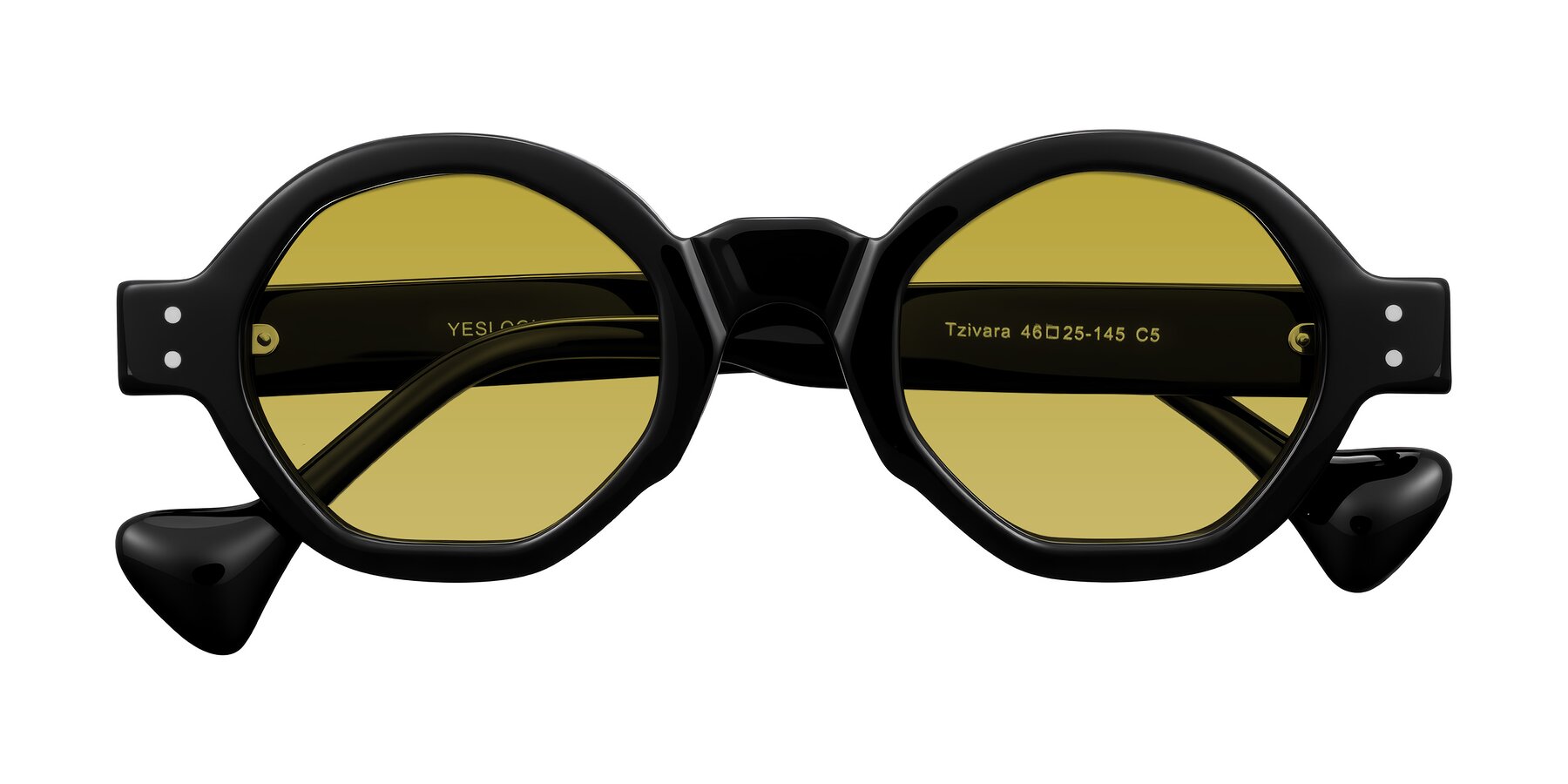 Folded Front of Tzivara in Black with Champagne Tinted Lenses