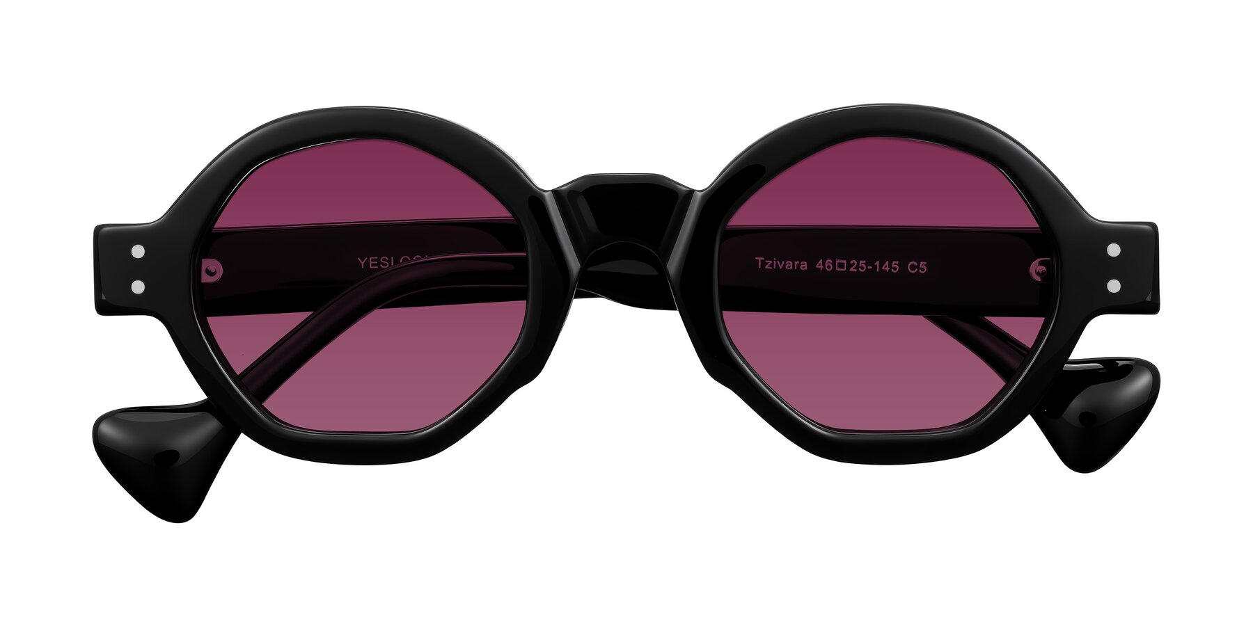 Folded Front of Tzivara in Black with Wine Tinted Lenses
